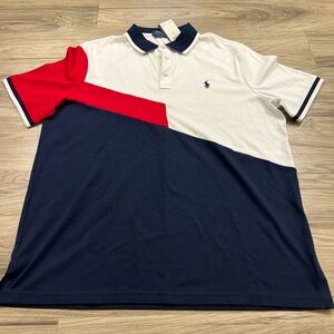 Polo Ralph Lauren Classic Fit Polo White/Navy/Red Color Block Mens Large $110